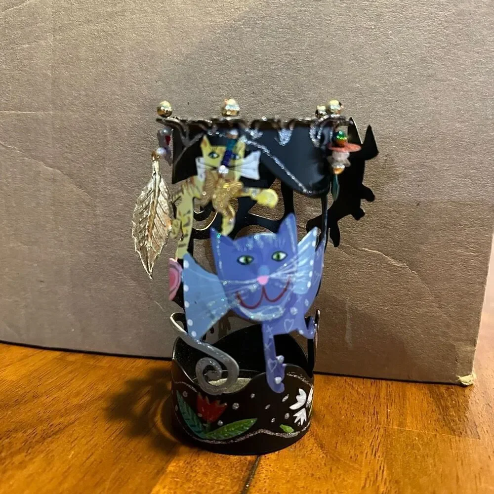 Karen Rossi For Silvestri Fanciful Flights Cat Theme Metal Pen Holder Cup New